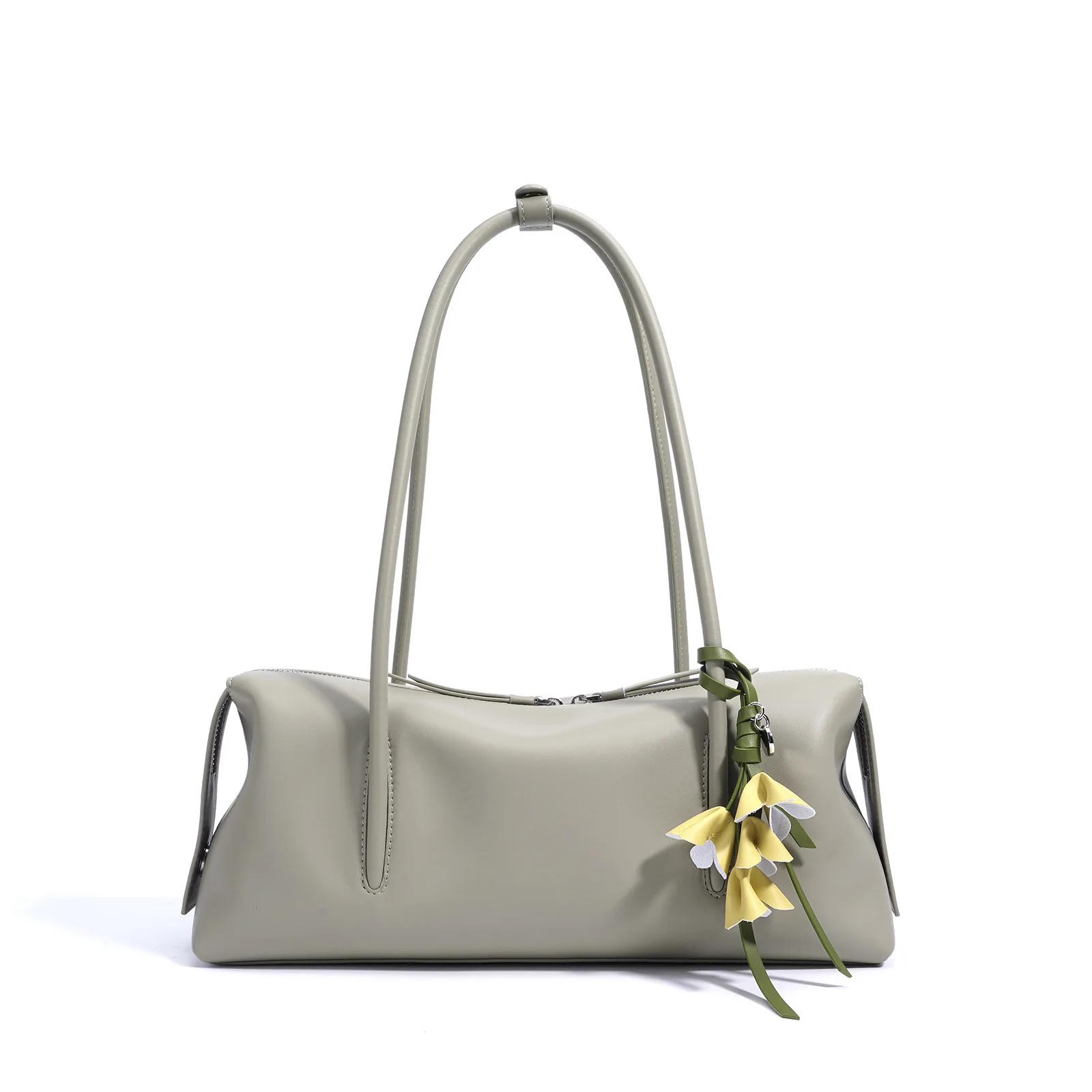 

Designer Lazy Style Genuine Split Cow Leather Tote Bag Niche Crossbody Purse with Pendant Minimalist Chic Handbag for Women