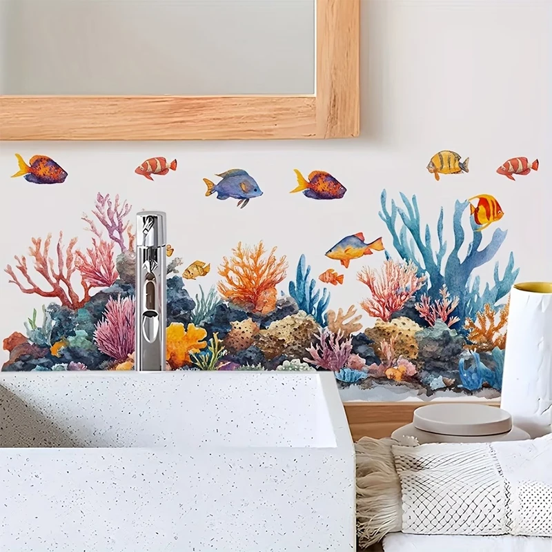 Fresh Floral Pattern Bathroom Wall Sticker Self-Adhesive Removable Waterproof Sink Area Background Creative Wall Decoration