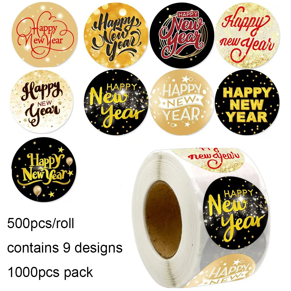 1000pcs Happy New Year Stickers Self-adhesive Labels For DIY Lovers Gift Baking Package Envelope Decoration