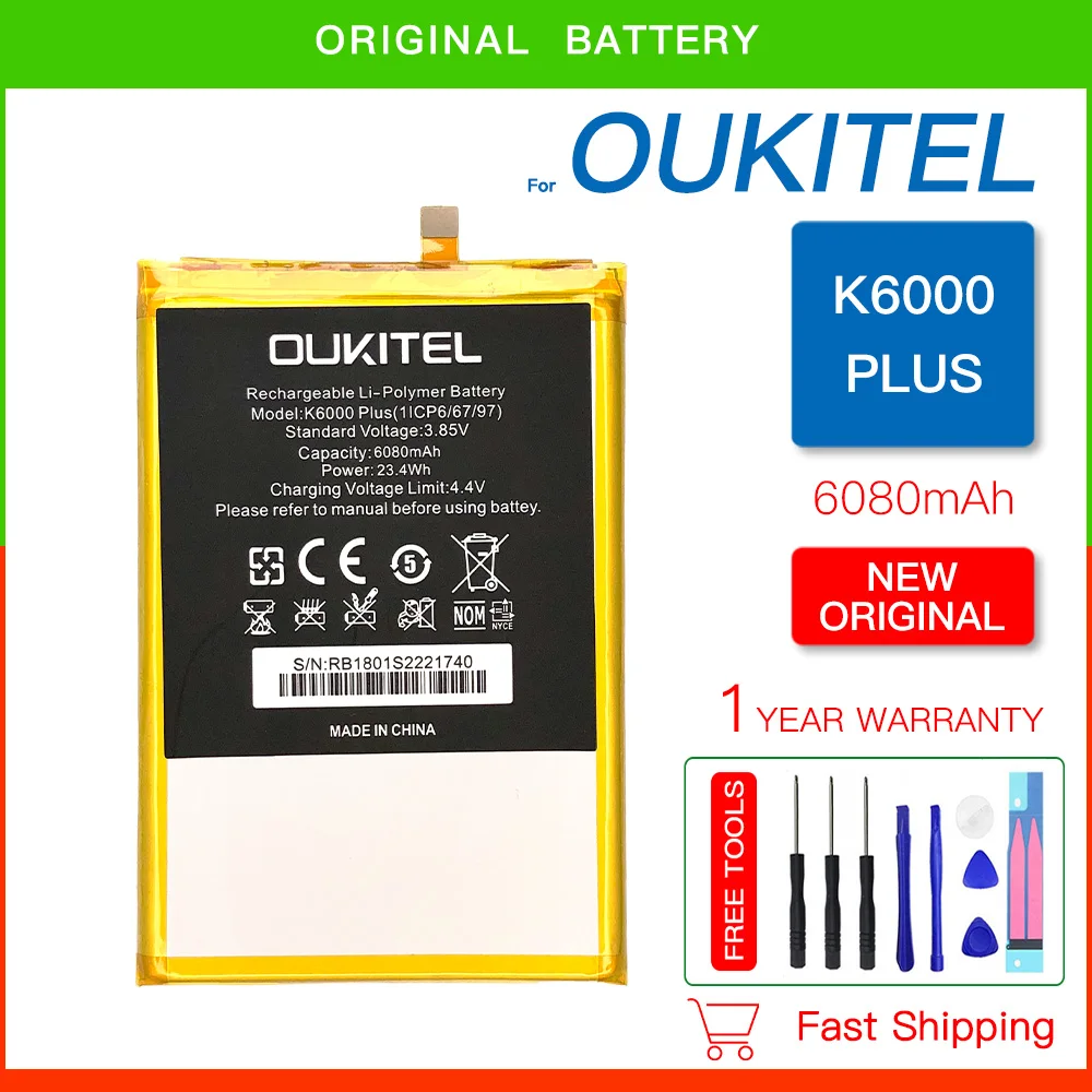 

100% Genuine Battery FOR OUKITEL K6000 PLUS Phone High quality Mobile Batteria + FREE Kit Tools