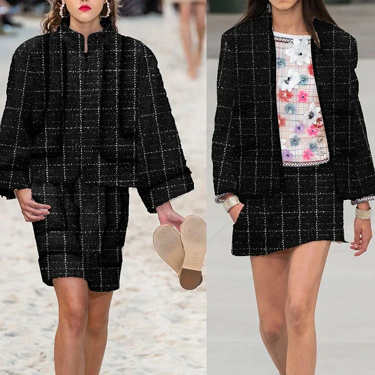 Redraspberry 150 سنتيمتر فرنسا تويد الأسود منقوشة الأقمشة الخريف سترة فستان الدعاوى مواد الملابس الخياطة القماش متر Freeshipping #6