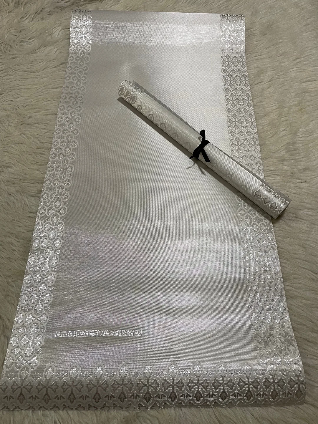 Premium Silver White Satin Hijab Muslim Women Scarf Soft Elegant Ornate Border Long Shawl Wrap for Eid Wedding Party Daily Wear