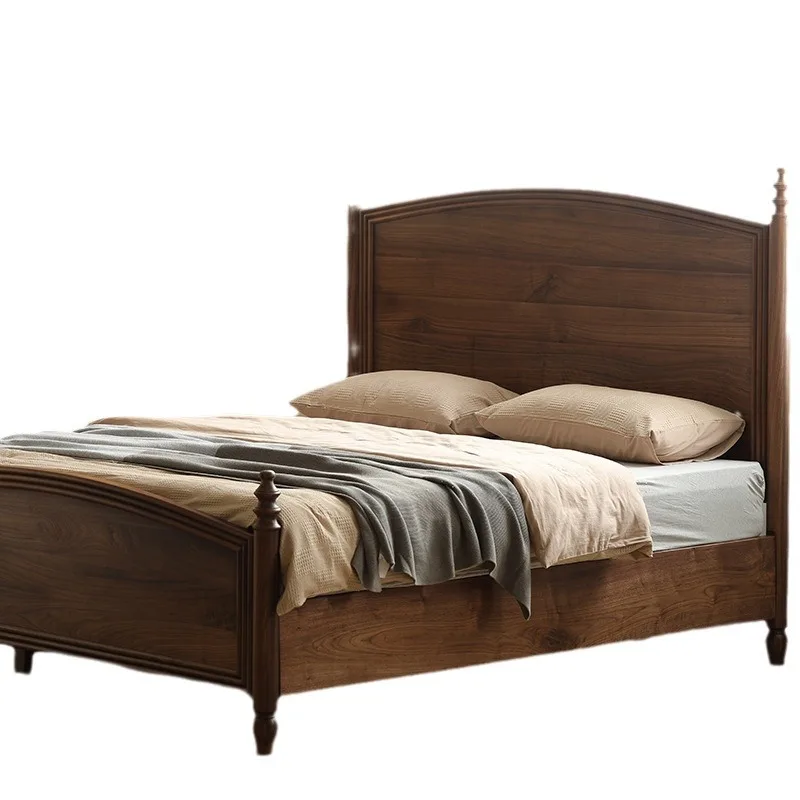 

American black walnut all solid wood bed North American master bedroom 1.8 meters log double bed modern simple furniture