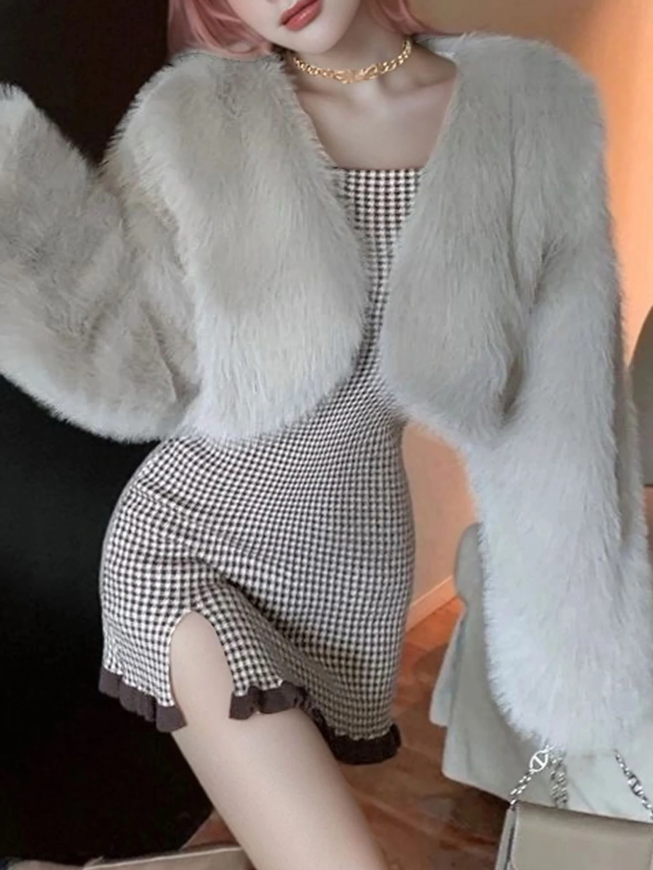 Marrom curto pele imitação de couro outerwear topo para mulher engrossado multi-cor pelúcia outono inverno moda outfit