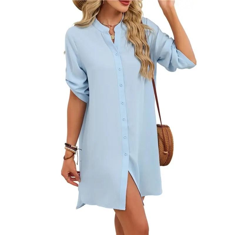 

CYL-Bathing Suit Cover Up For Women V Neck Button Down Swimsuit Coverup Beach Dress Shirt