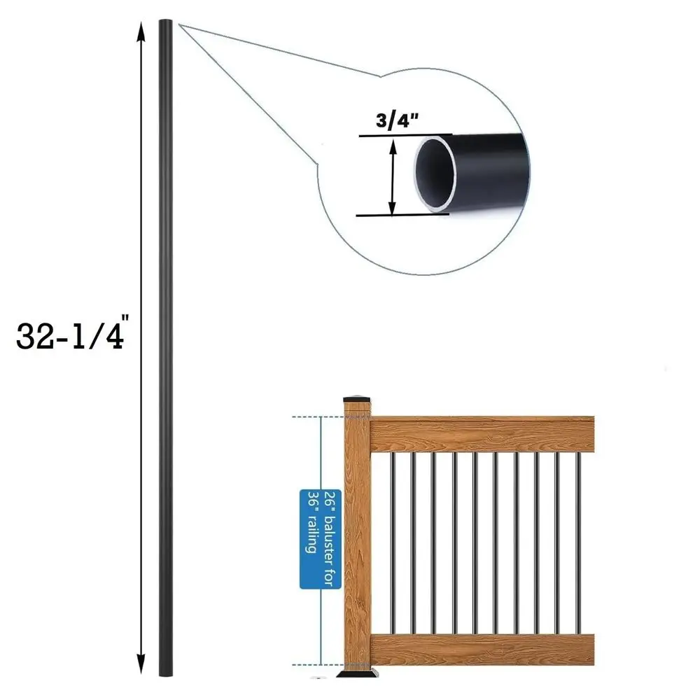 61팩 32.25 x 3/4 중공 원형 검정 금속 데크 난간용 발루스터