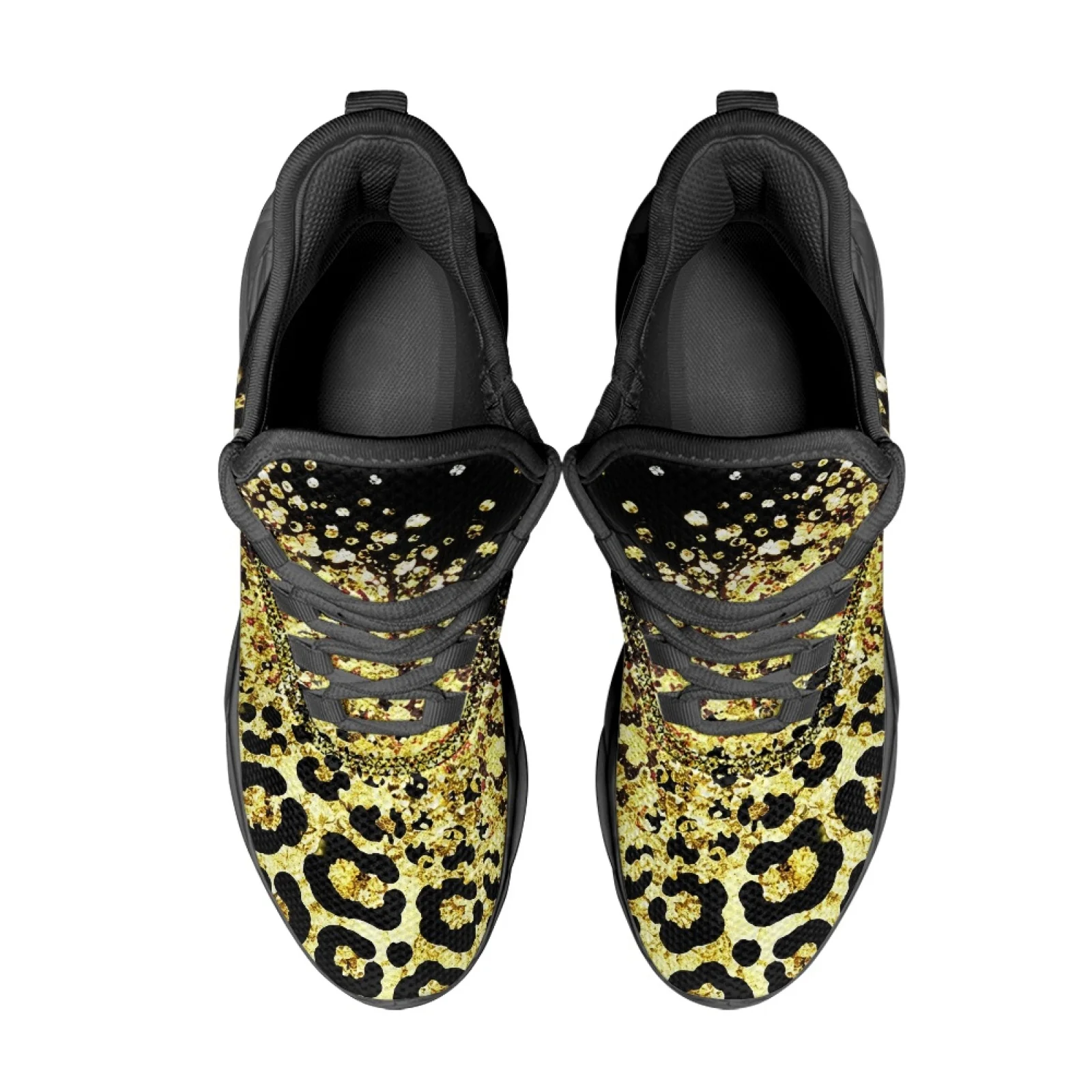 PENSTROLL Gold Leopard Print Men's Running Shoes, Blade Running Sneaker Mesh & EVA Slip-On for Walking and Daily Sport