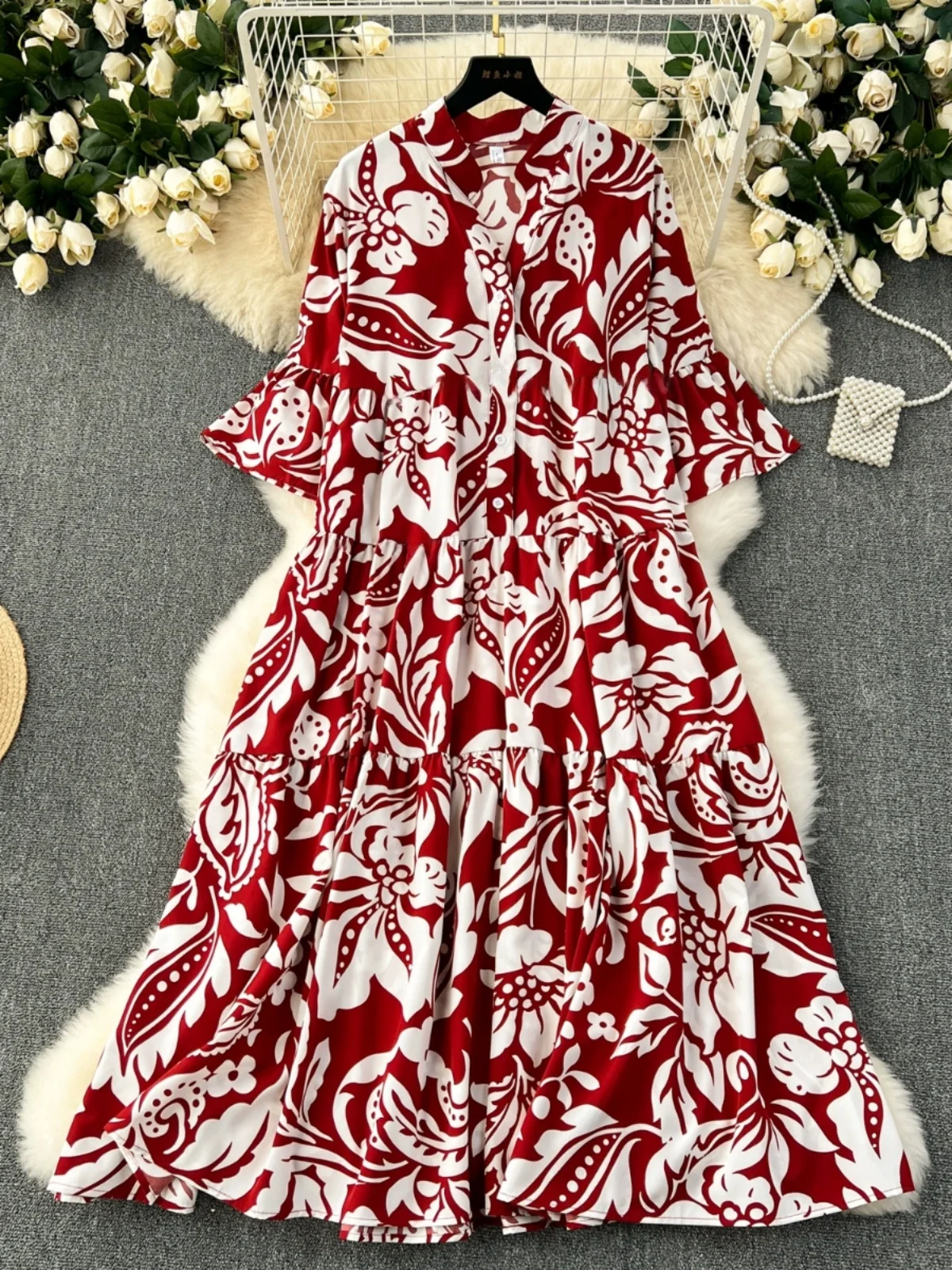 Duży Rozmiar Damska Luźna Spódnica w Kwiaty Wyszczuplająca z Wysokim Stanem w Kształcie Litery A Koreańska Wersja Wiosna Lato