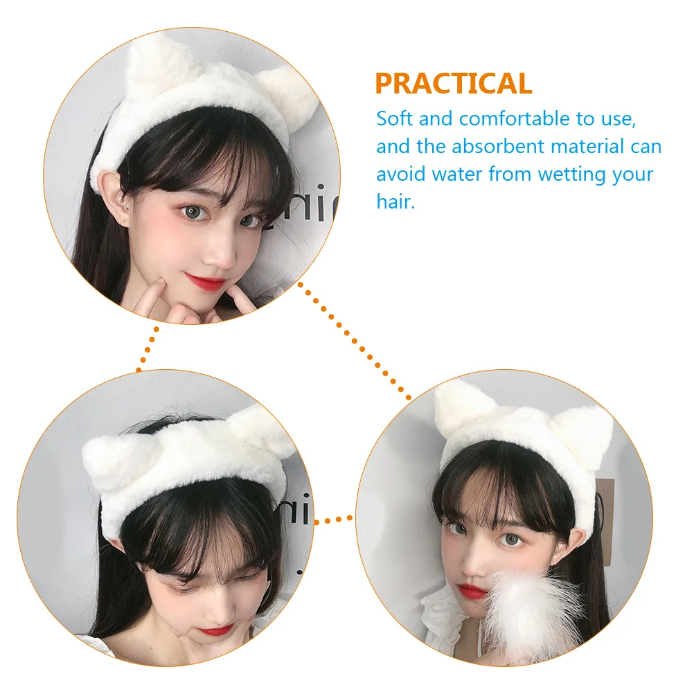 2 Pcs Plush Cat Ear Headband for Women Spa Washing Face Make up Makeup Hair Accessories Girls