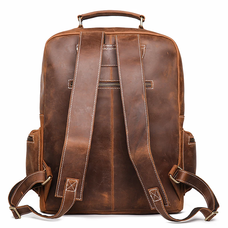 Vintage Men\'s Crazy Horse Leather Backpack Business Man High Quality Travel Backpack Real Leather Laptop Bag School satchel Bags