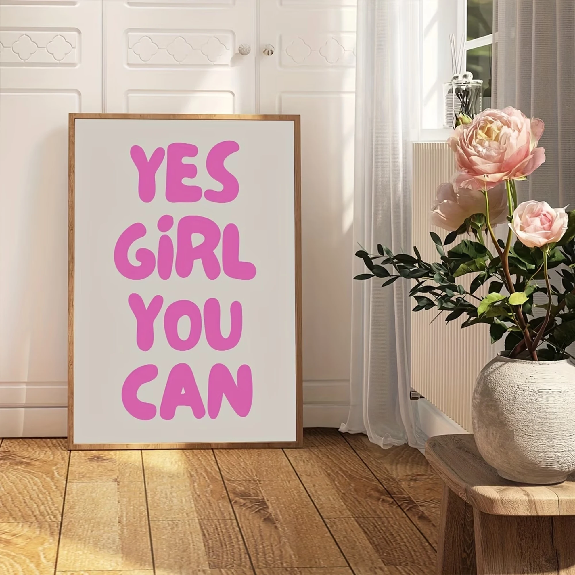 Modern Yes Girl You Can Bubble Pink Wall Art Print Canvas Painting Poster Picture For Living Room,Bedroom Home Decor