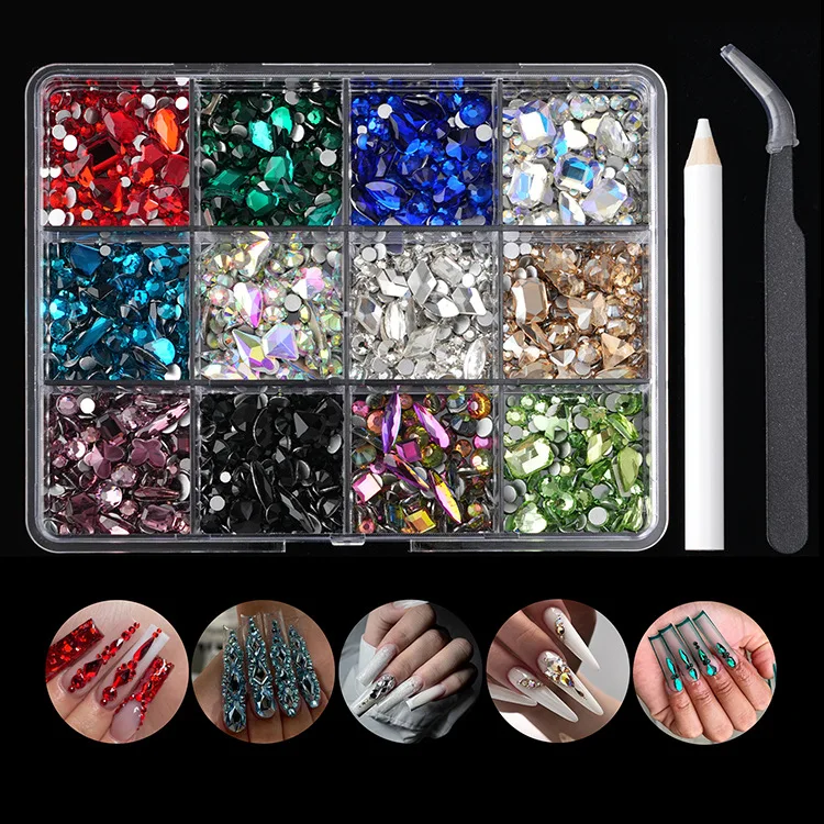 

Styling Rhinestone Shiny Crystal AB White Rainbow Flat Bottom 3D Nail Art Jewelry