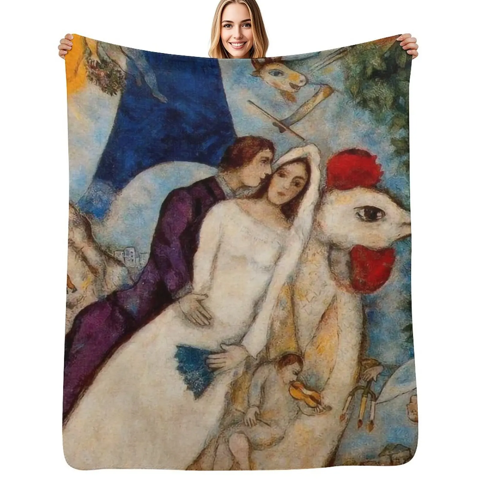 The betrothed and Eiffel Tower Marc Chagall Throw Blanket Bed warm winter Softest decorative For Baby Large Blankets