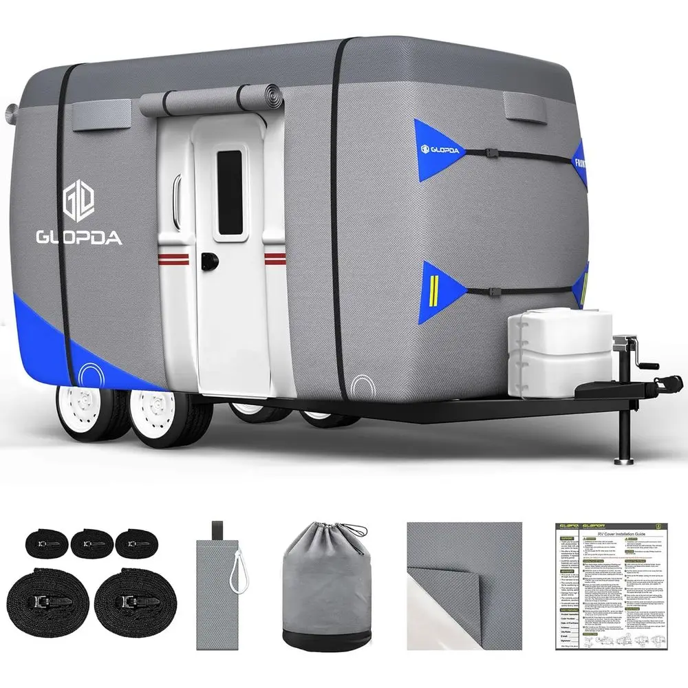 Travel Trailer Cover Fits 13' - 16' Trailers, Anti-Tear 7 Layer Top Camper RV Cover, Superior RV Covers with Windproof Strap, Ad