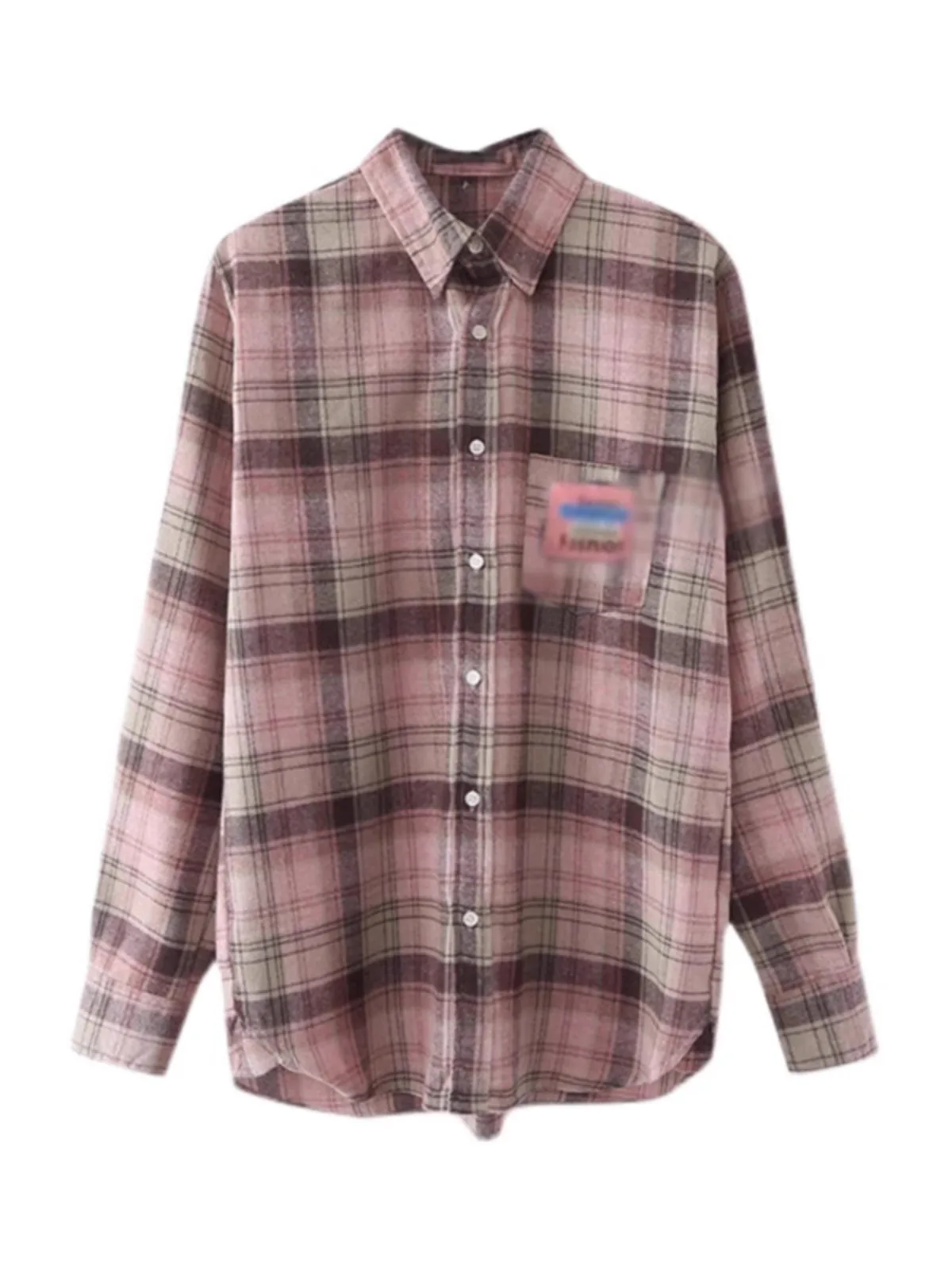 Plus Size Roze Plaid Zonwering irt Dames Zomer 2025, Nieuwe Sle Amerikaanse Retro Losse irt Jaet Trendy Kraag