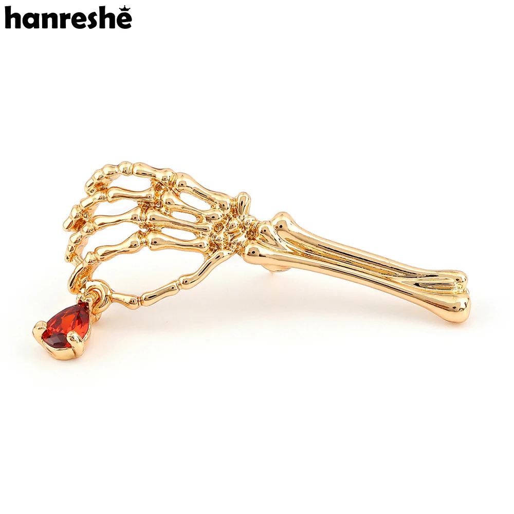 Hanreshe Classic Medical Skull Bone Brooch Pins Personality Red Natural Zircon Charm Badge Jewelry Gift for Doctors Nurses Women