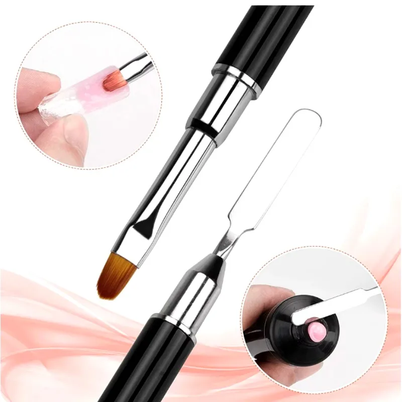 Neuer Dual Ended Poly Nail Gel Brush Picker 2 IN 1 Design Nagelbürste und Spachtel Edelstahl Gel für Nägel Verlängerungsgel Werkzeug