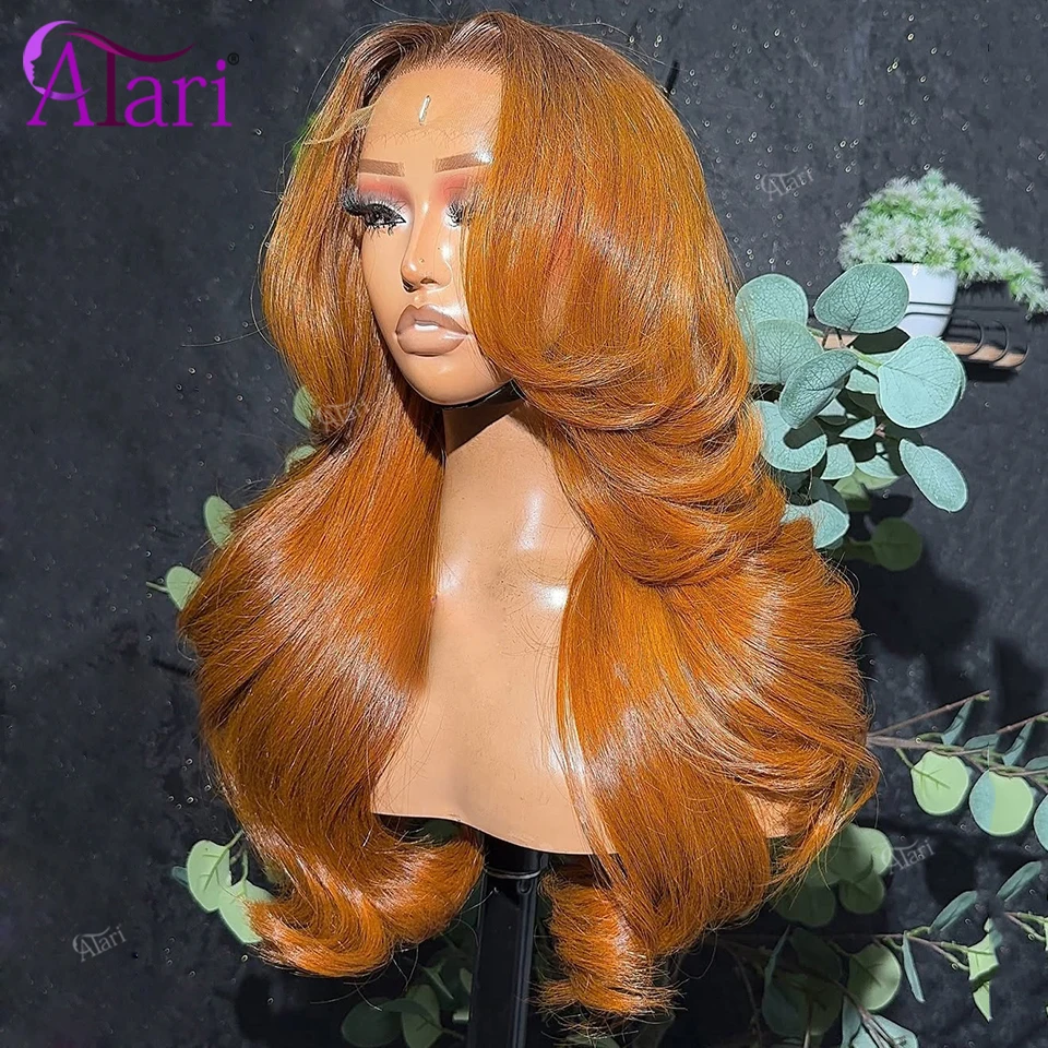 

Ombre Orange 13x4 13x6 Lace Frontal Human Hair Wigs Transparent Brown Roots Ginger Colored Body Wave Lace Front Wig Pre Plucked