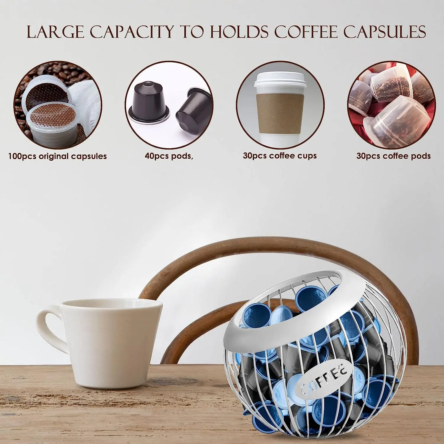 

Multiple Coffee Capsule Pod Storage Basket Countertop Kitchen Storage Holder for Tassimo Nespresso Dolce Gusto