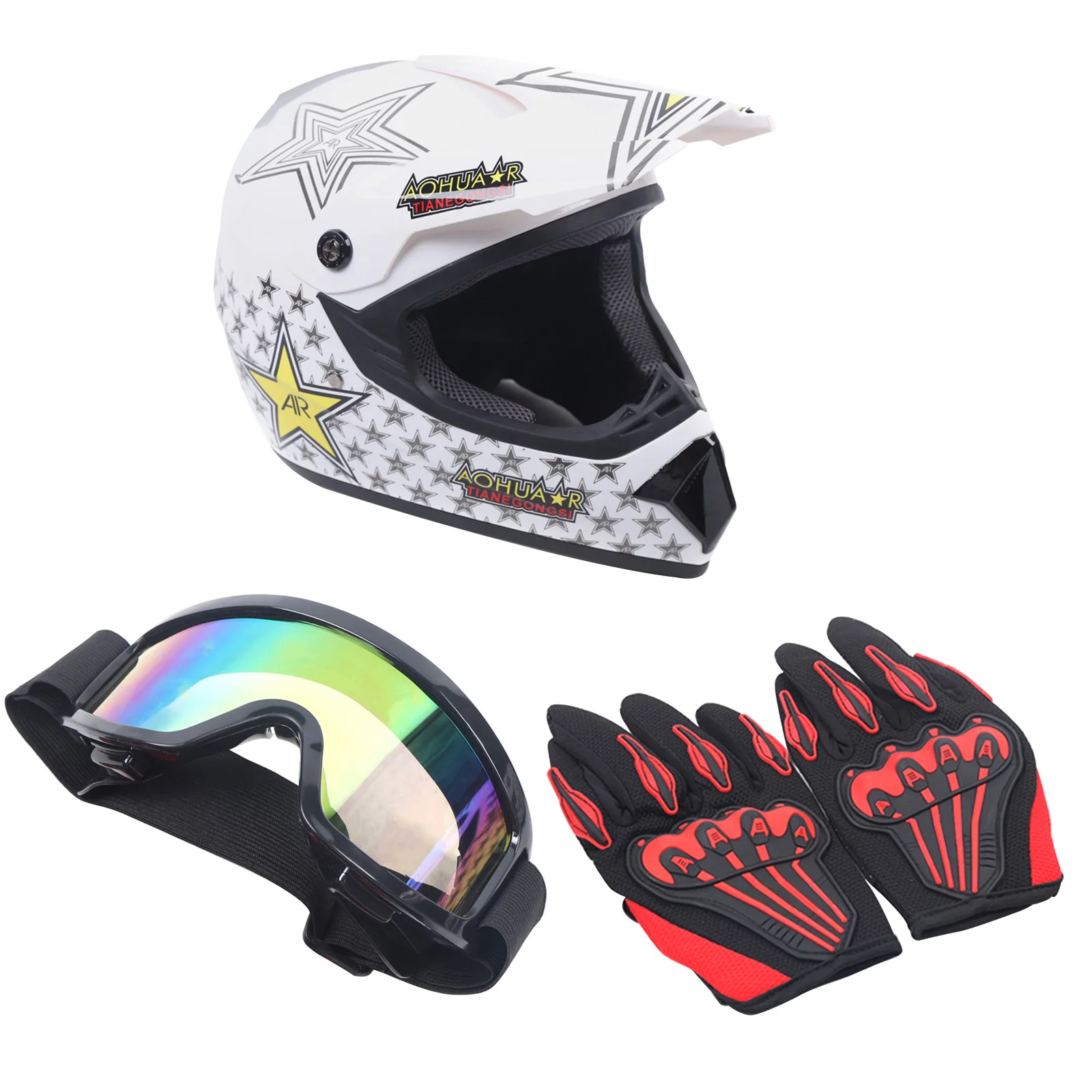 

Motorcycle Helmet with Goggle+Pair Gloves for Riding Racing Cars Bicycles Protective Suit 56-57cm/22.04-22.44in Size