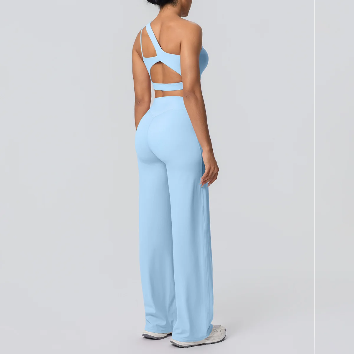MIML 2026 Women's Double-Sided Nylon Fleece Yoga Sportswear Set Single Shoulder Running Fitness Wide Leg Two-Piece Suit