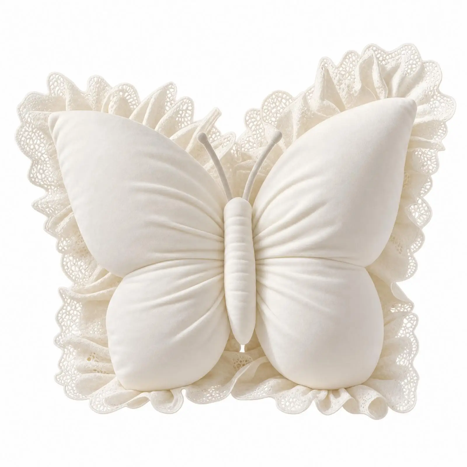 Fluttering Shape Pillow with Lace Soft Butterfly Pillow -Touch with Lace Trim for Sofa, Bed, Car