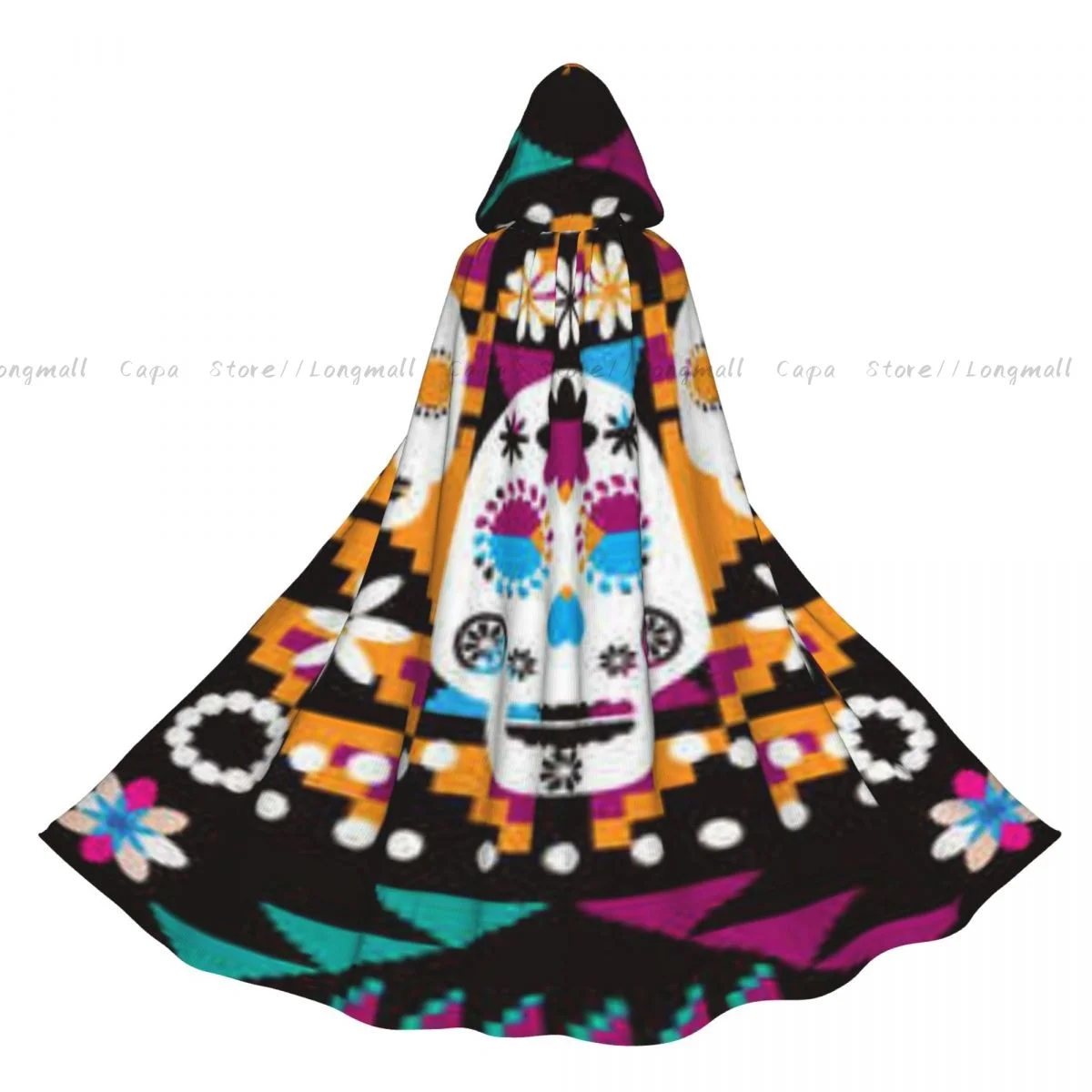 

Взрослый Хэллоуин мексиканский плащ с сахарными черепами и цветами накидка с капюшоном средневековый костюм полная длина платье пальто