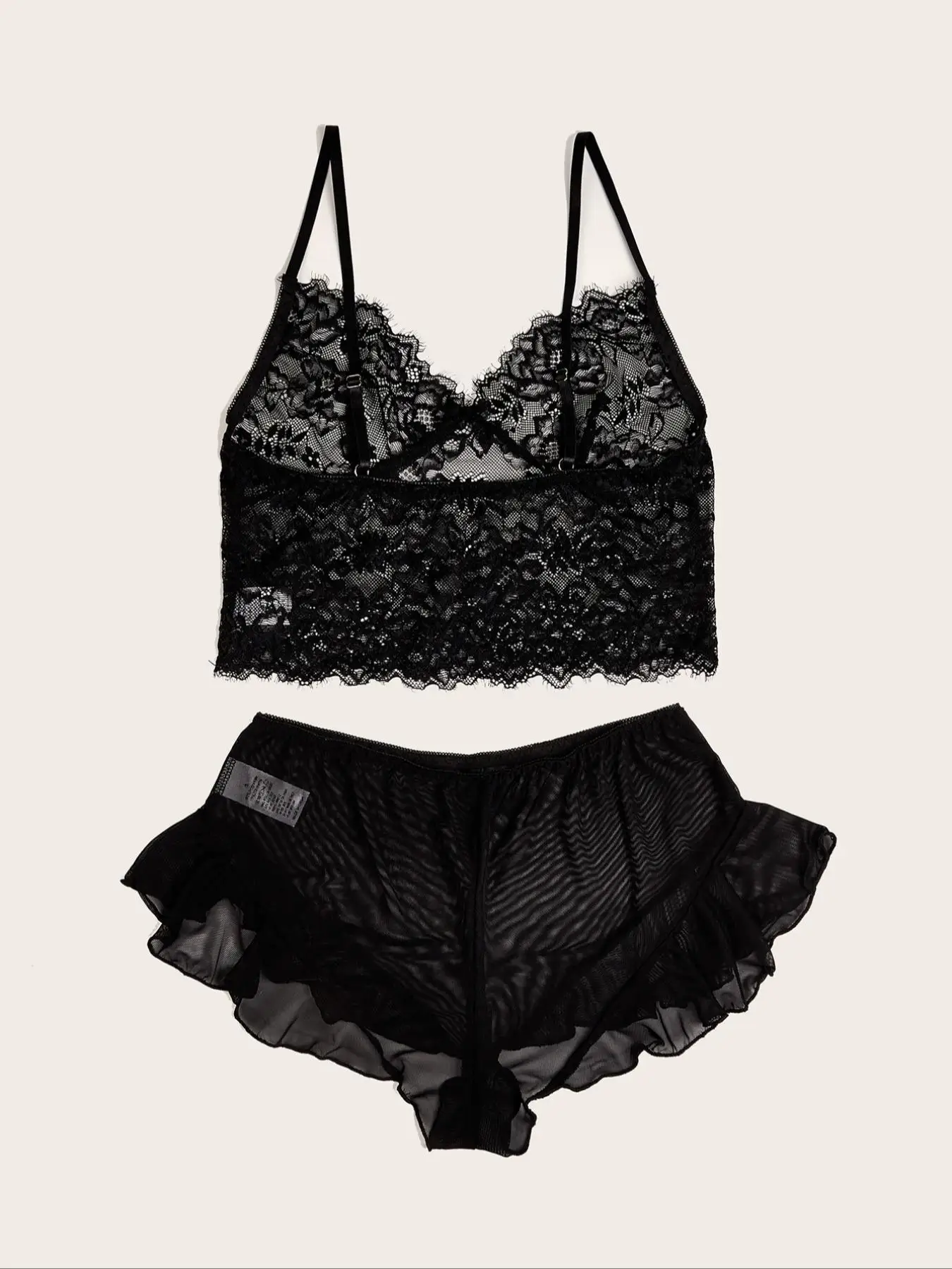 

Black lace V-neck camisole top mesh mullet lace shorts women's hot new sexy see-through ladies pajamas set