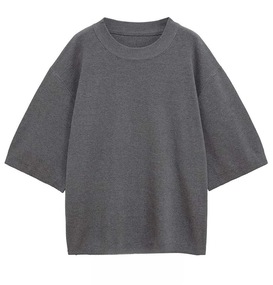 

KONDALA женский повседневный свободный свитер с круглым вырезом, серый свитер с широкими рукавами, весна-осень 2021, модный простой универсальный женский свитер