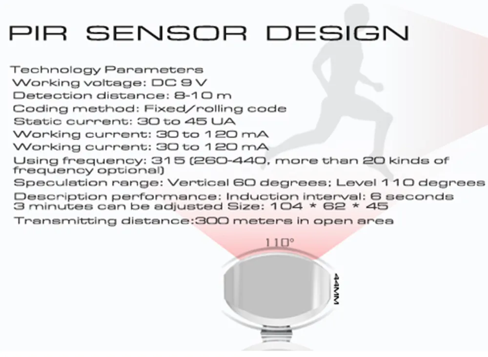433Mhz Wireless PIR Detector For GSM Alarm System  9V Battery Motion Alarm Sensor