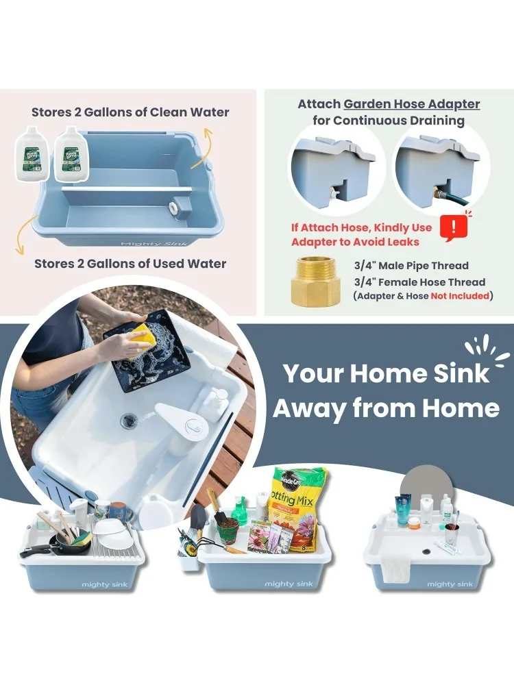 الحوض: محطة غسيل حاصلة على براءة اختراع مع صنبور إلكتروني سعة 2 جالونًا سهلة الإعداد |   الاستخدام الداخلي والخارجي مثالي لغسل الأطباق