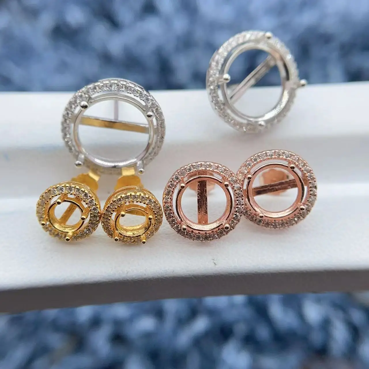 

MeiBaPJ Inlay Round 3/4/5/6/7/8/9/10/11/12mm Gemstone S925 Sterling Silver DIY Empty Earring Women Fine Charm Wedding Jewelry