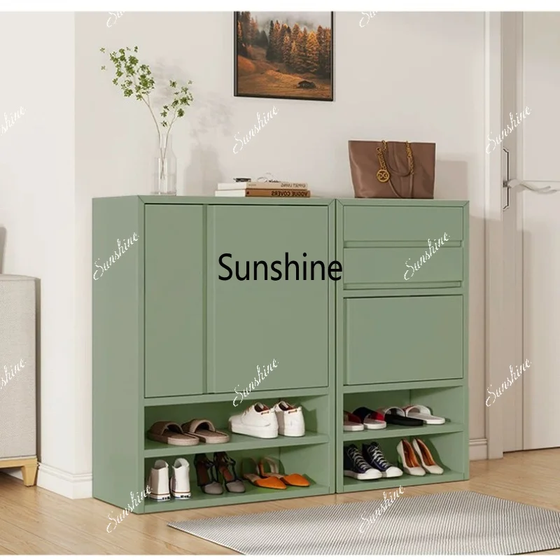 Cream wind solid wood finished shoe cabinet high-end home corner shoe cabinet