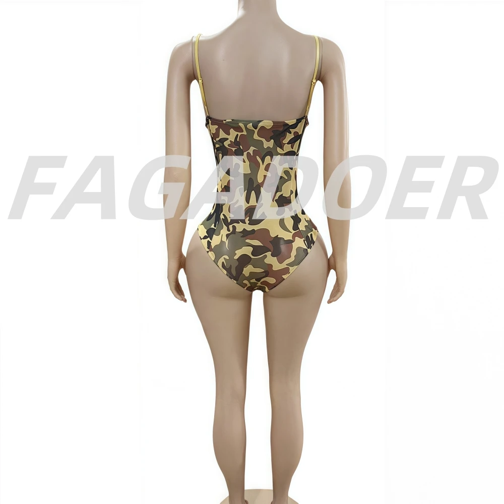 FAGADOER Y2k Sexy Camouflage Bodycon Playsuits Rompers Women Spaghetti Strap Backless One Piece Jumpsuit Female Overalls New