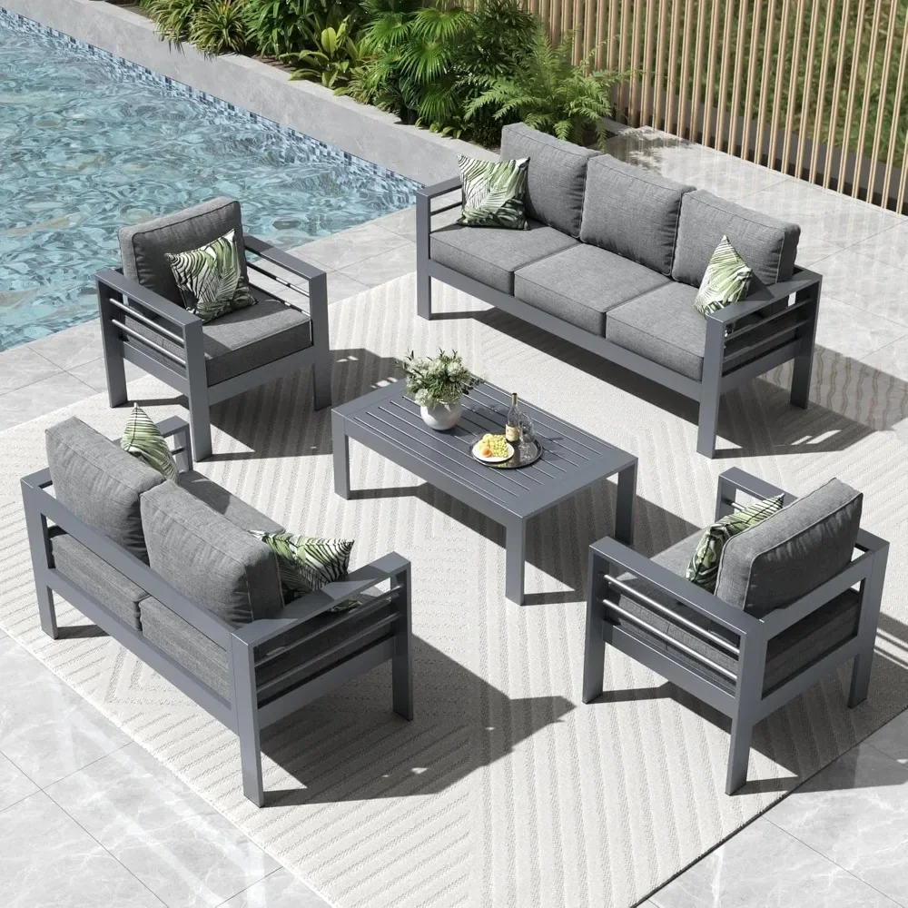 

5 Pieces Modern Aluminum Patio Furniture Set, Conversation Sets Metal Sectional Sofa with Coffee Table, Garden Furniture Sets