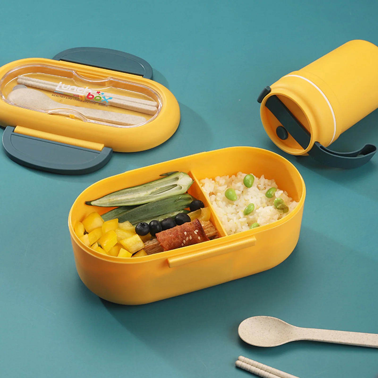 Lunch Box Kids Lunch Containers 2-Compartment Bento-Style Kids Lunch Box for Car Travel Work Picnic