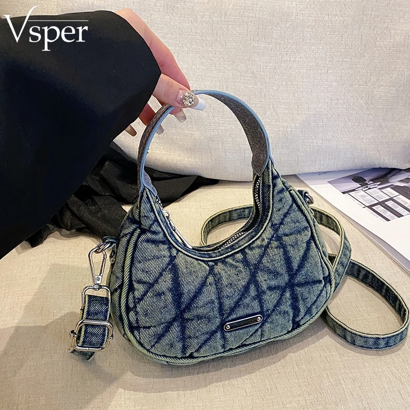 

Мини-сумки Vsper с ромбовидным узором и круглой ручкой для женщин, из джинсовой ткани, милые маленькие сумки через плечо, дизайнерские сумки класса люкс