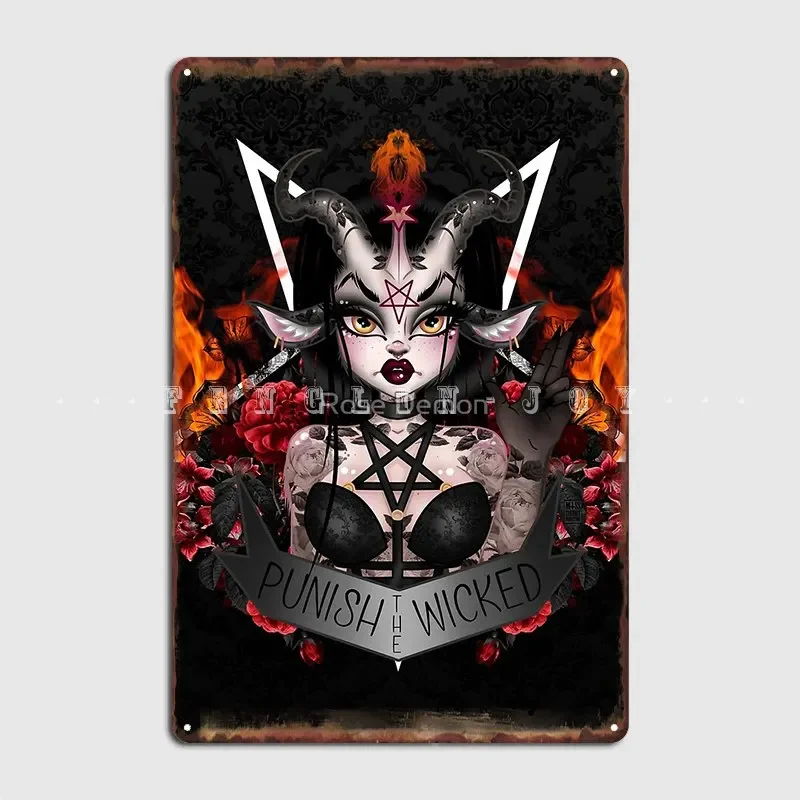 Punish The Wicked Metal Sign Cinema Garage Bar Cave Funny Plaques Tin Sign Posters