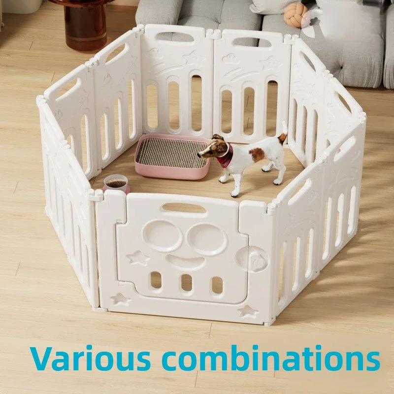 Folding Pet Dog Fence Household Plastic Isolation Dog Cage Indoor Free Combination Pet Cat Fence Large Space Small Dog Cage