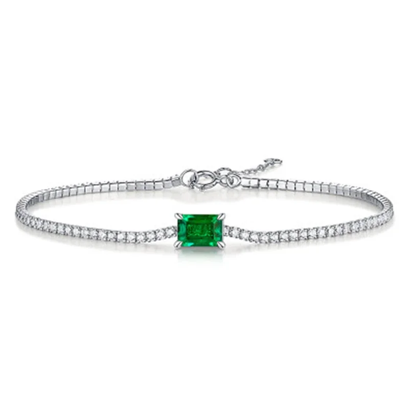 Vintage 1.25ct Lab Grown Emerald Tennis Bracelet White Gold Plated 925 Silver Bracelets for Women