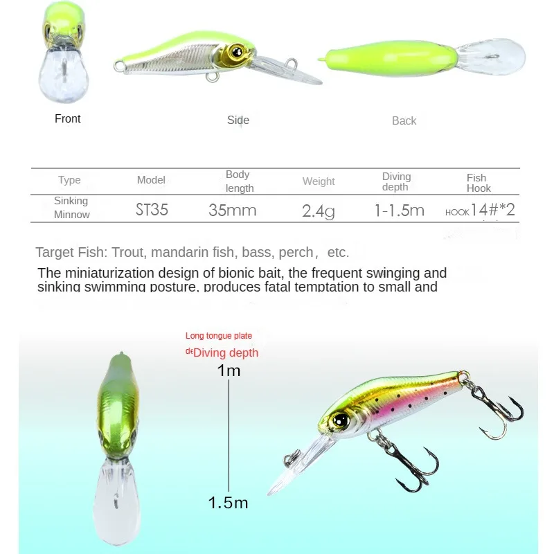 LETOYO 2.4g 35mm sinking minnow winter fishing lure for trout hard bait crankbait wobblers fishing tackle for bass perch pesca