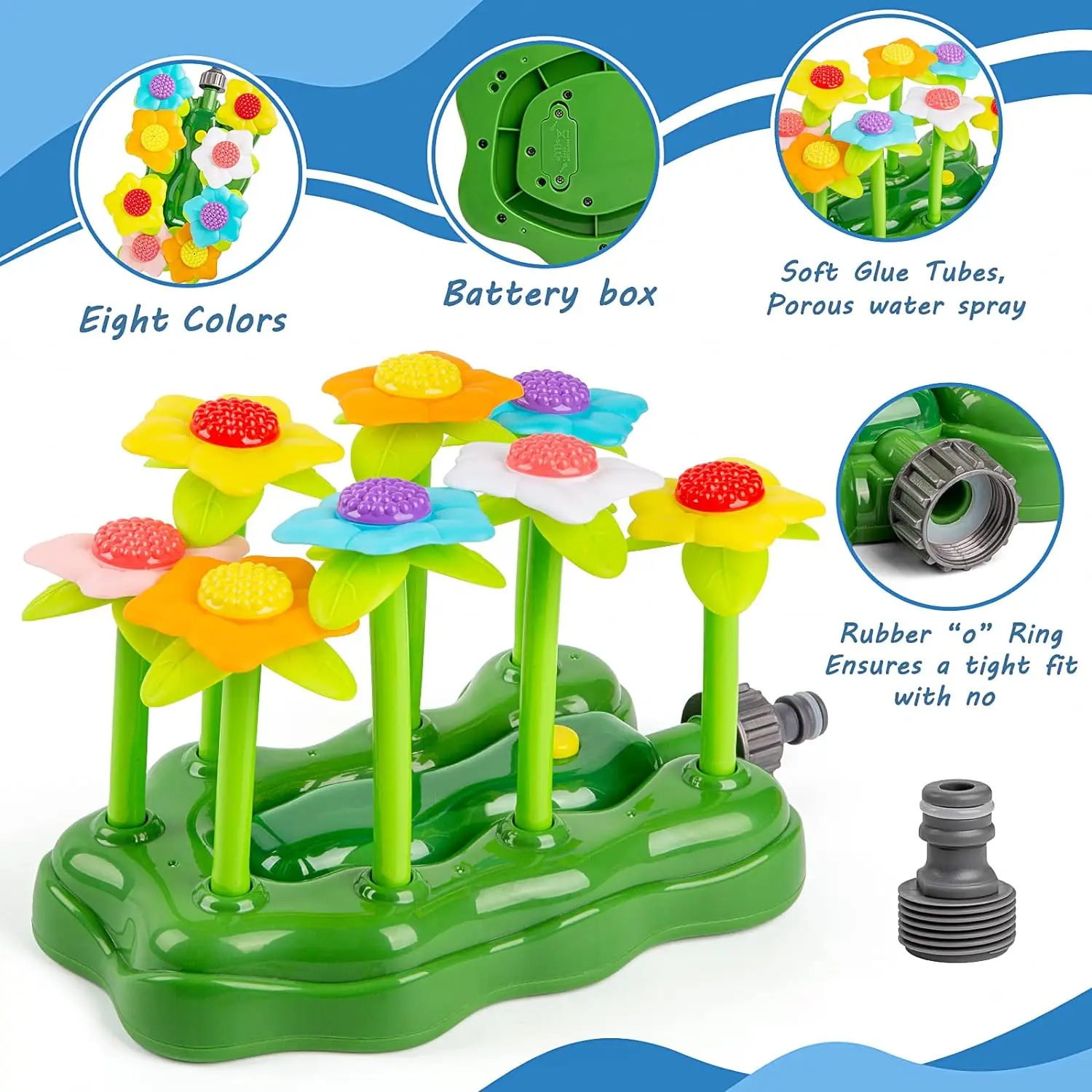 Three Light Modes Flower Sprinkler for Kids Sprinklers for Yard Kids and Toddlers Outdoor  Sprays Up to 10-25ft High