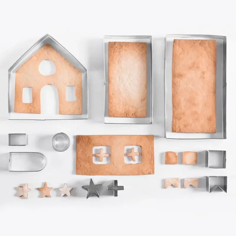

10Pcs 3D Gingerbread House Stainless Steel Christmas Cookie Cutters Set Biscuit Mold Kitchen Tool