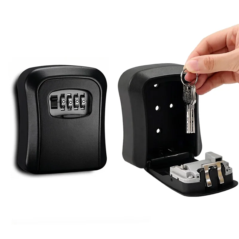 1PC Black Combination Code Key Lock Box – 4-Digit Outdoor Wall Mounted Safe for Home, Garden & Property Access Storage TMZ