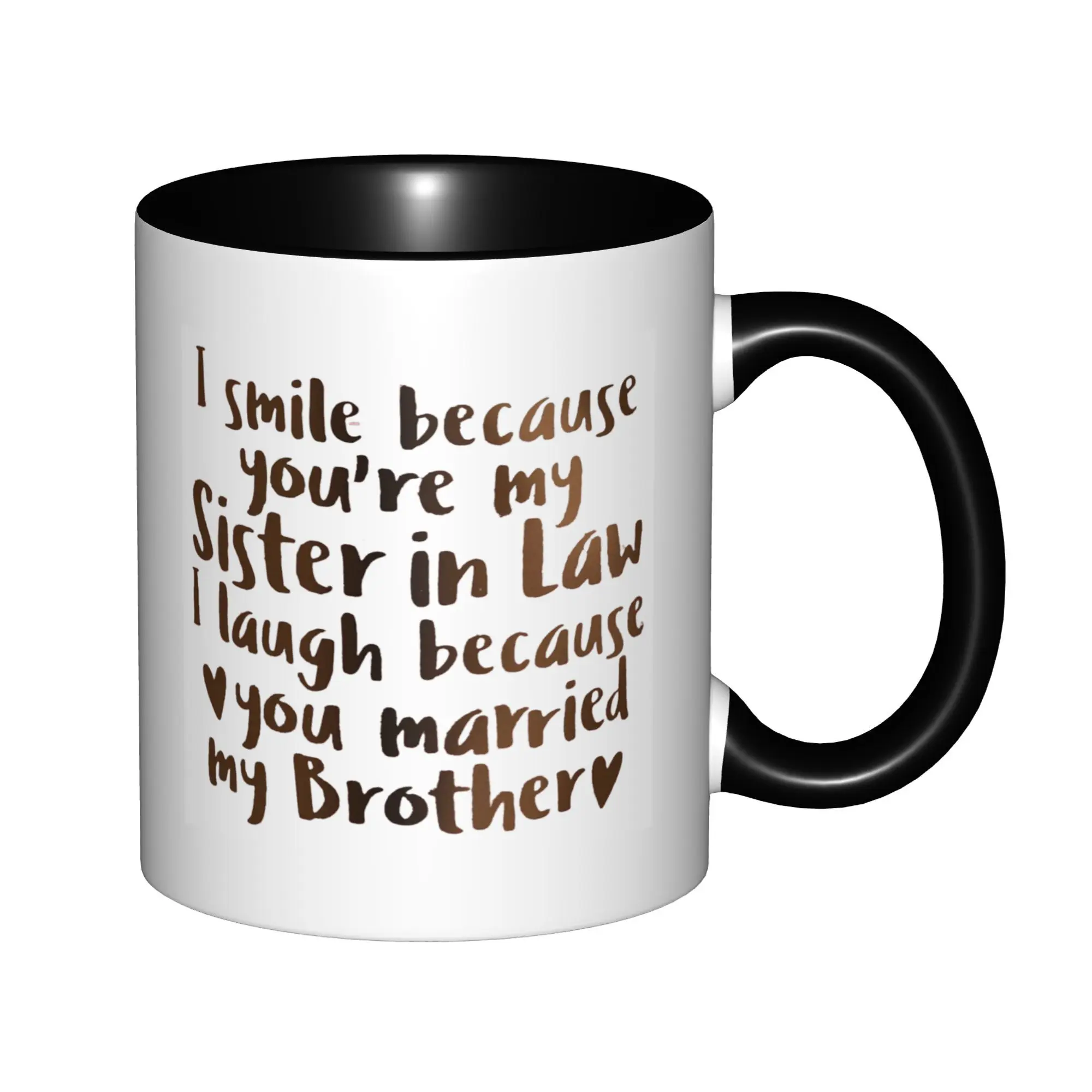 شقيقة في القانون هدايا شقيقة جديدة الأخت في القانون أكواب الزفاف الخطوبة مع مقبض أسود أكواب قهوة عيد ميلاد أكواب شاي سيراميك 11 أوقية