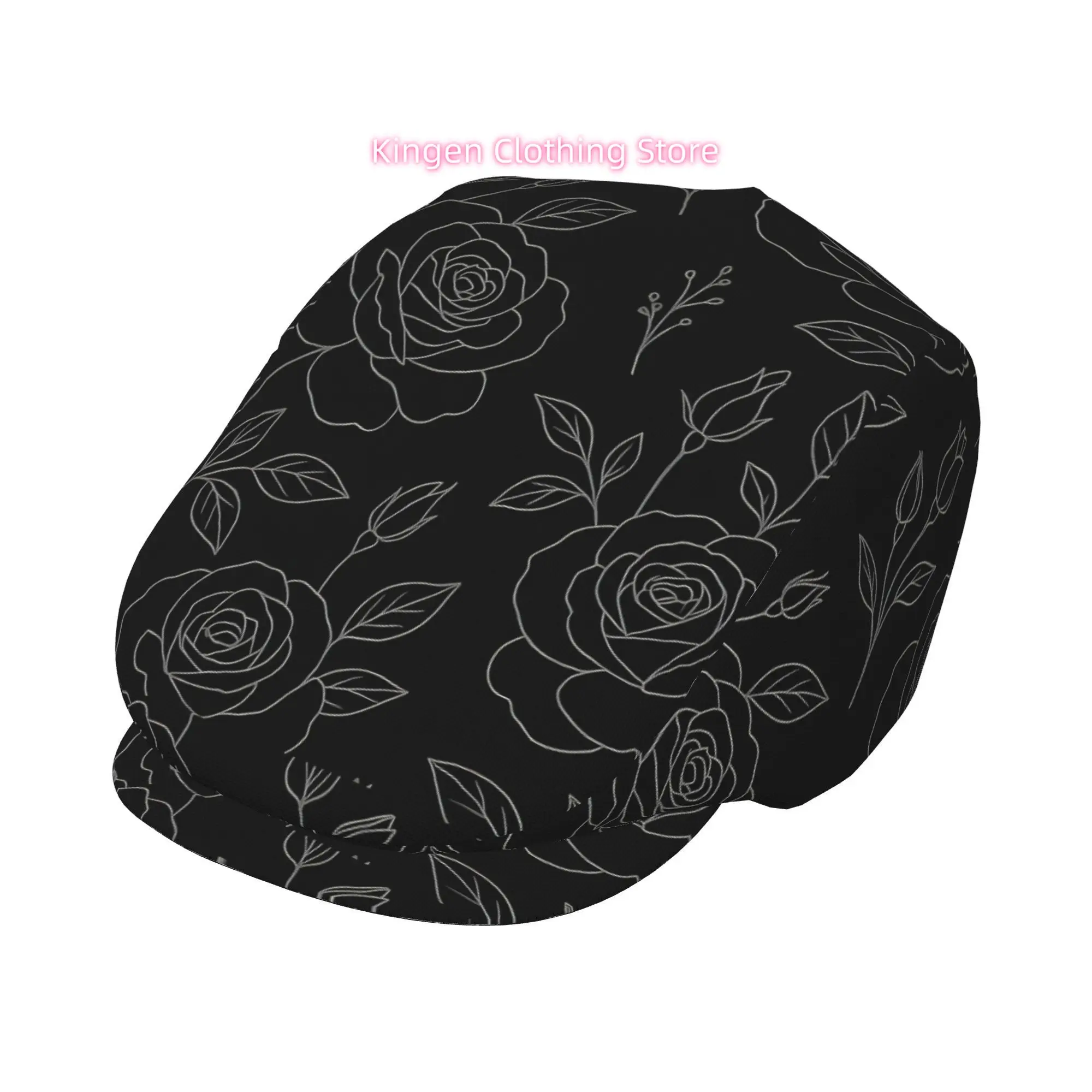 1pc Gothic Rose Silhouette All-over printed beret,  newsboy cap, unisex, a must-have fashion accessory for outdoor leisure activ
