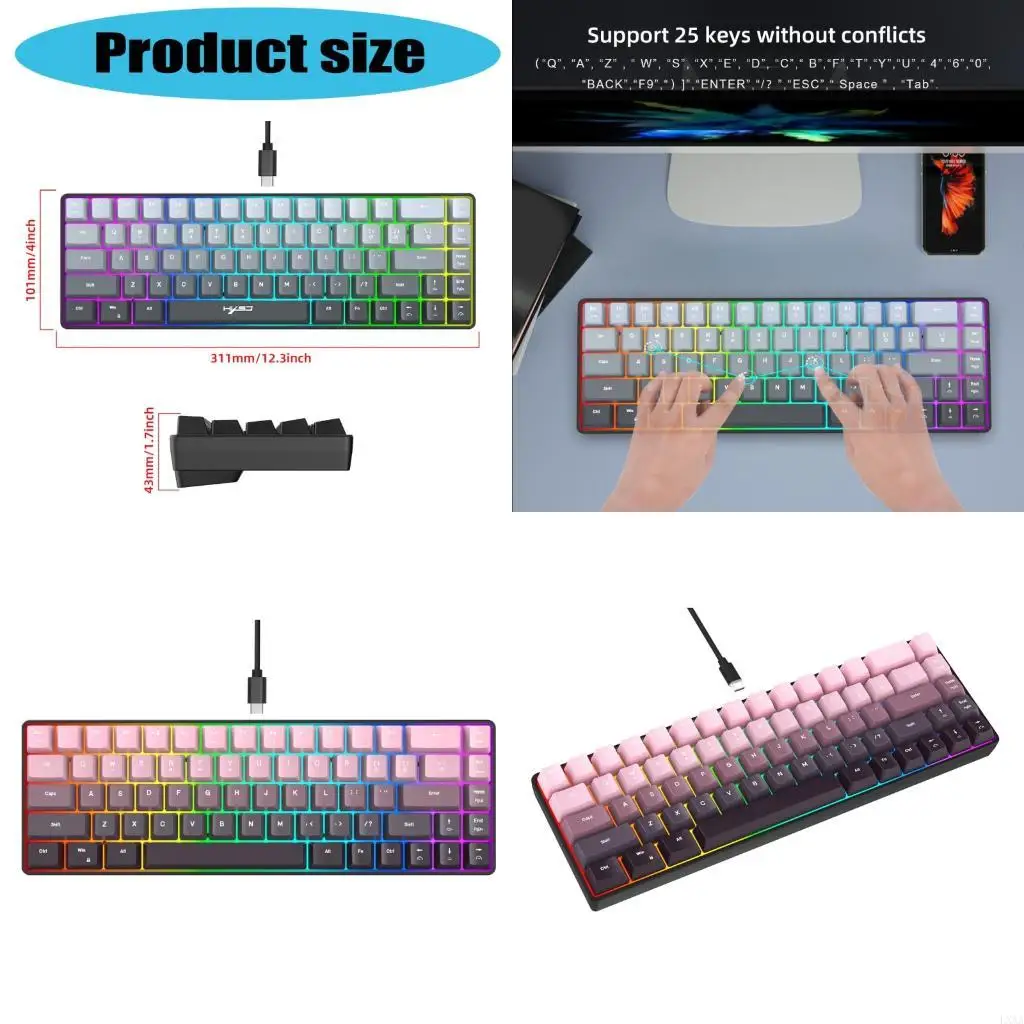 

LXAA Gaming Wireds Keyboards 68 Profile RGBs Side Glows 25 AntiGhosting 10M Keystroke Lifespans