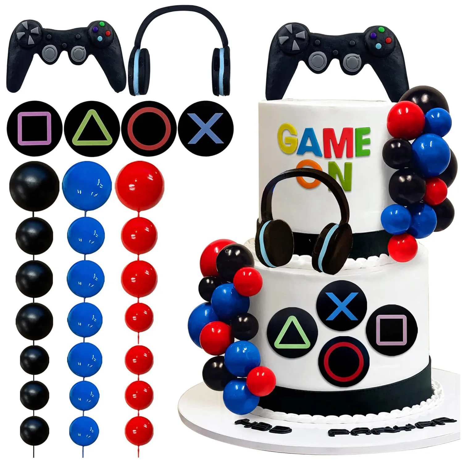 Video game themes Cake Toppers Headset Cake Decoration Ball Controller Cake Decoration for Birthday Party Cake Decoration