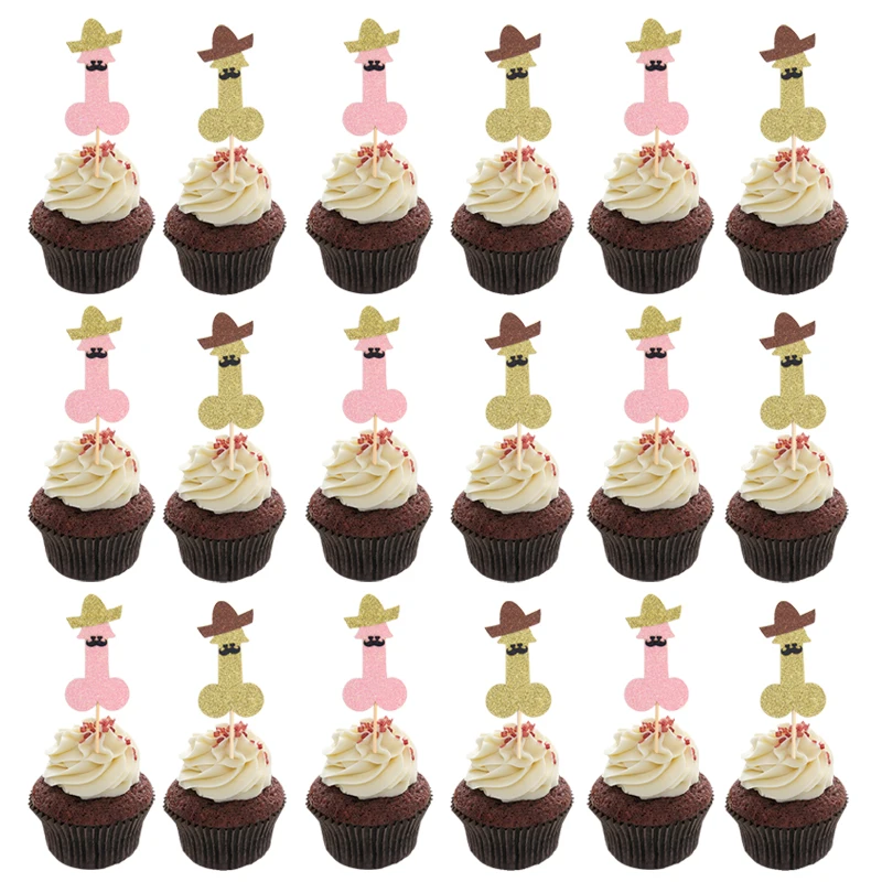 10Pc Glitter Penis Shape Cake Topper Hen Night Bachelorette Party Funny Nude Dick Cupcake Topper Wedding Bridal Shower Decoation