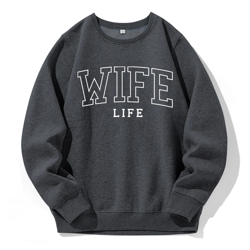 Wife Life Print Men Hoodies Crew Neck Basic Warm Hoody Loose Oversized Fleece New Hoodie Casual All Match Comfortable Tracksuit